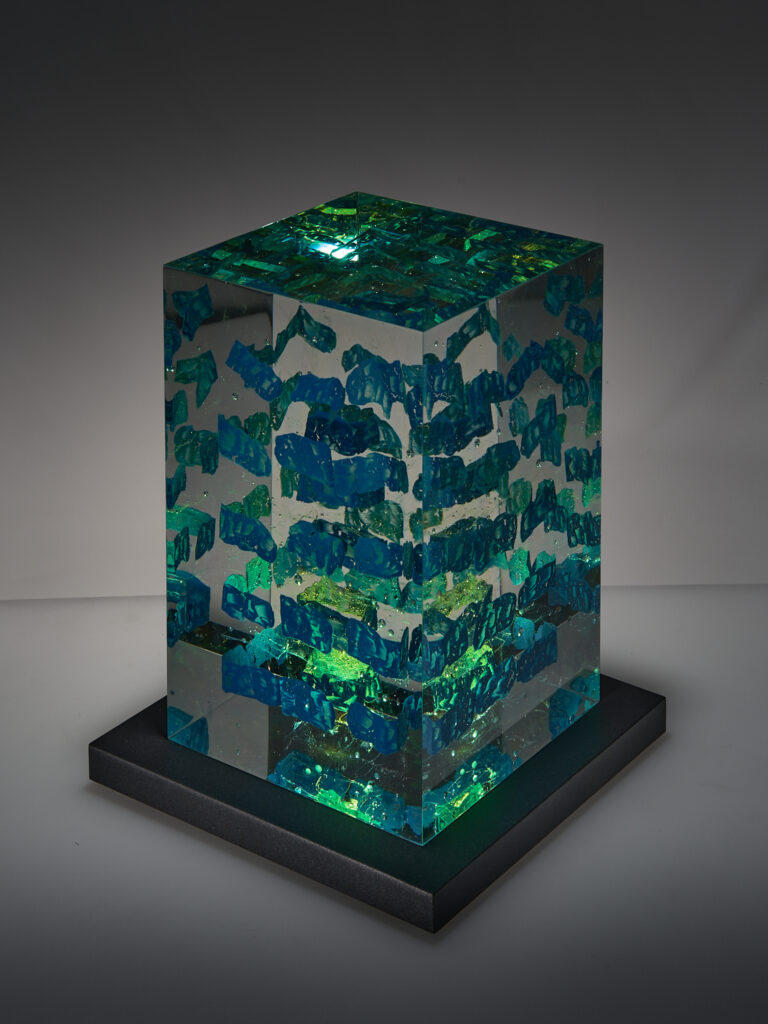 Glas Skulptur, Glas Art, Kunstglas, Original Kristall Kunstglas, Artglass, Glasobjekt, glass object, glass with light, glass sculptur