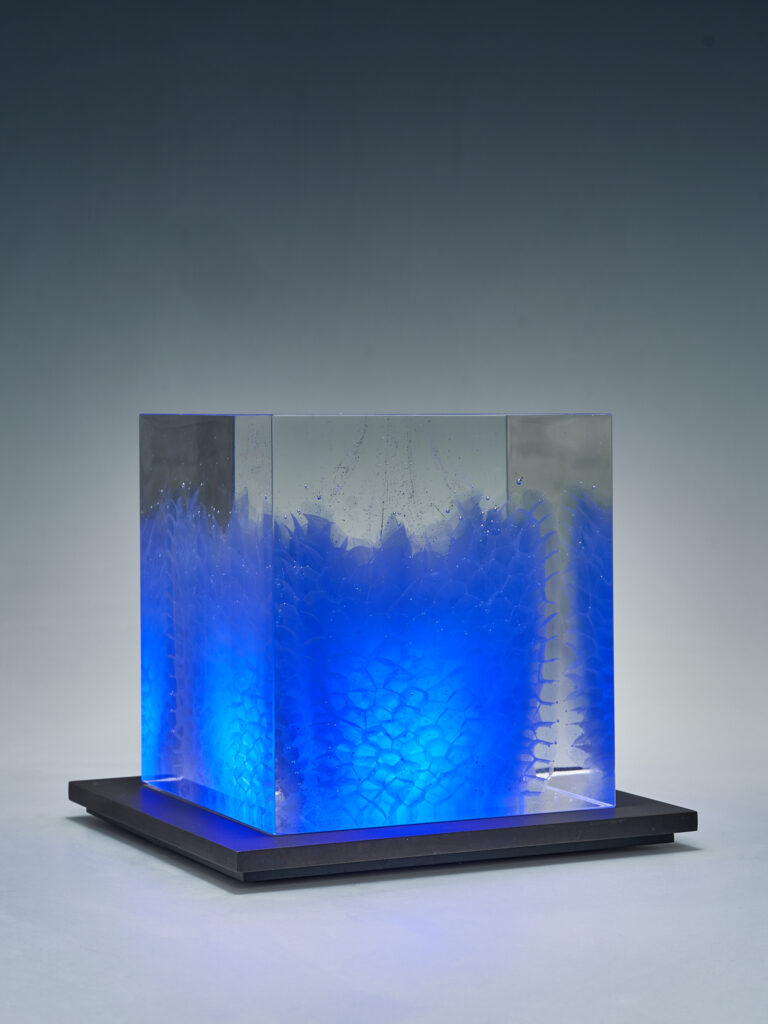 Glas Skulptur, Glas Art, Kunstglas, Original Kristall Kunstglas, Artglass, Glasobjekt, glass object, glass with light, glass sculptur