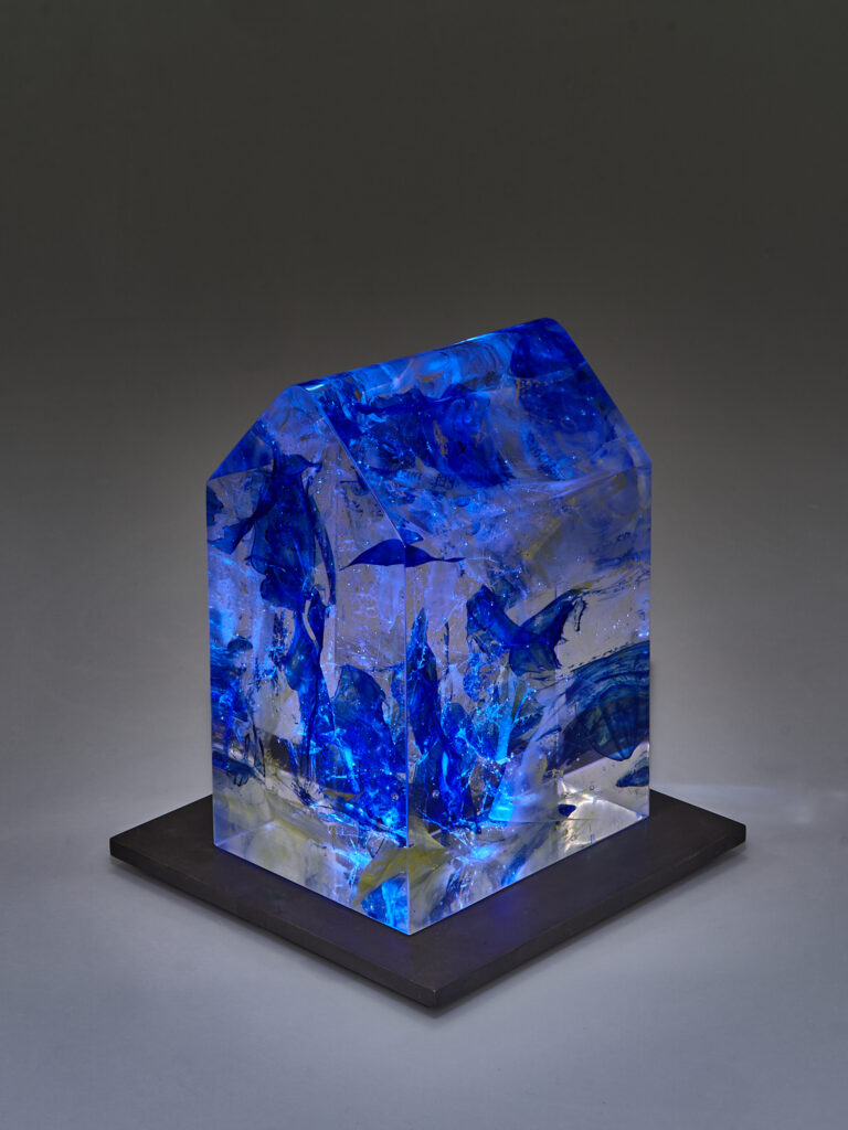 Glas Skulptur, Glas Art, Kunstglas, Original Kristall Kunstglas, Artglass, Glasobjekt, glass object, glass with light, glass sculptur